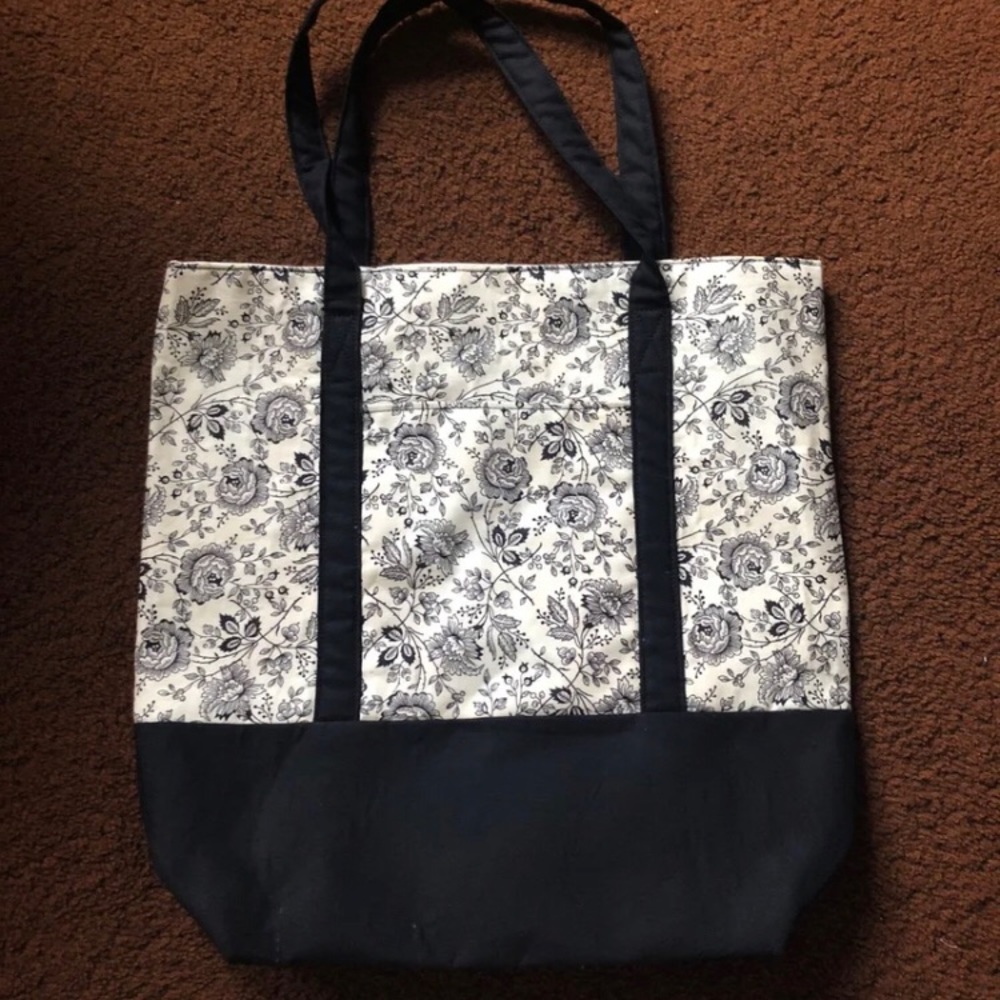 Handmade Black and White floral Tote Bag